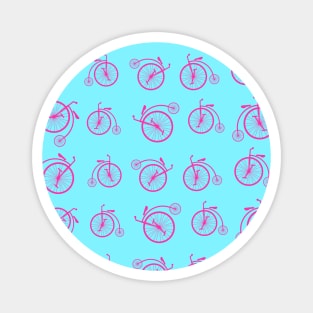 Magenta Retro Bicycle Pattern on Blue Background Magnet